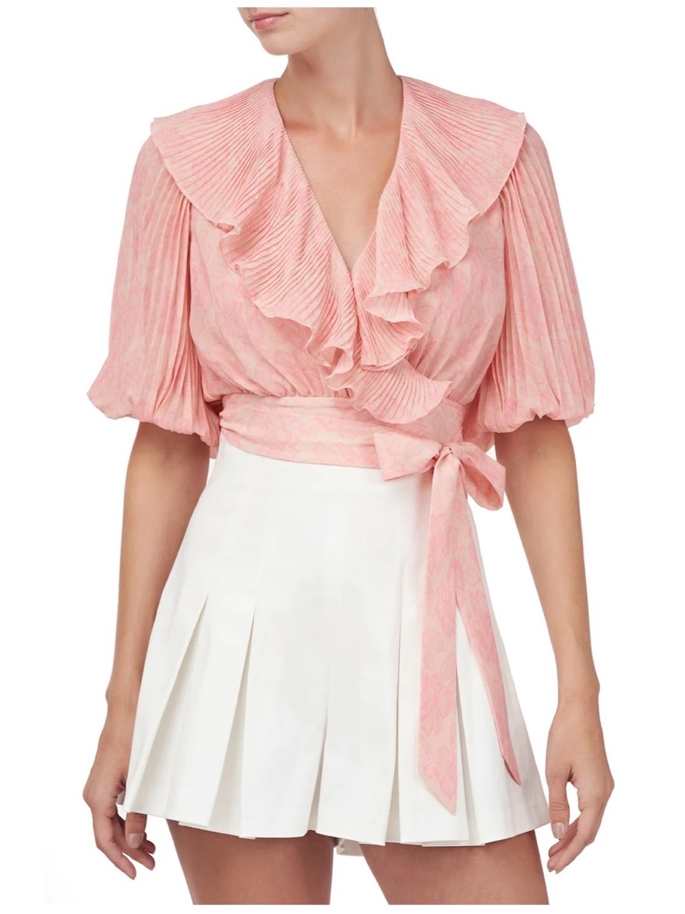 AMUR Naya Pink Ruffle Wrap Crop Top